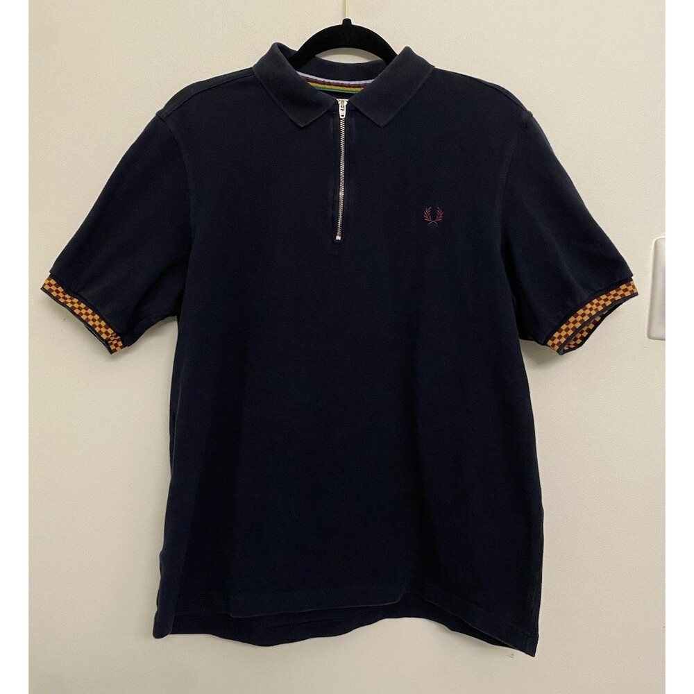 Fred Perry x Bradley Wiggins Cycling Polo Shirt Men’s L Black Checkered 1/4 Zip